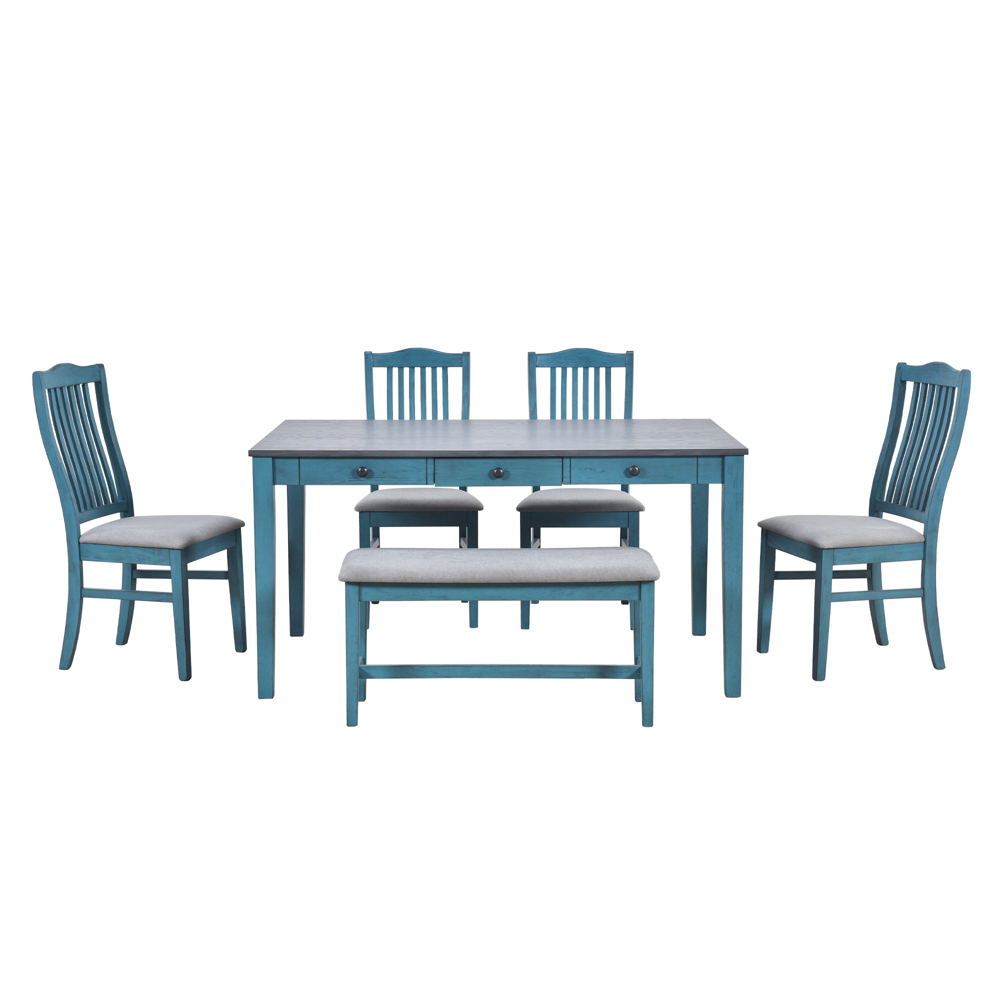 Mid-Century 6-Piece Wood Dining Table Set-3