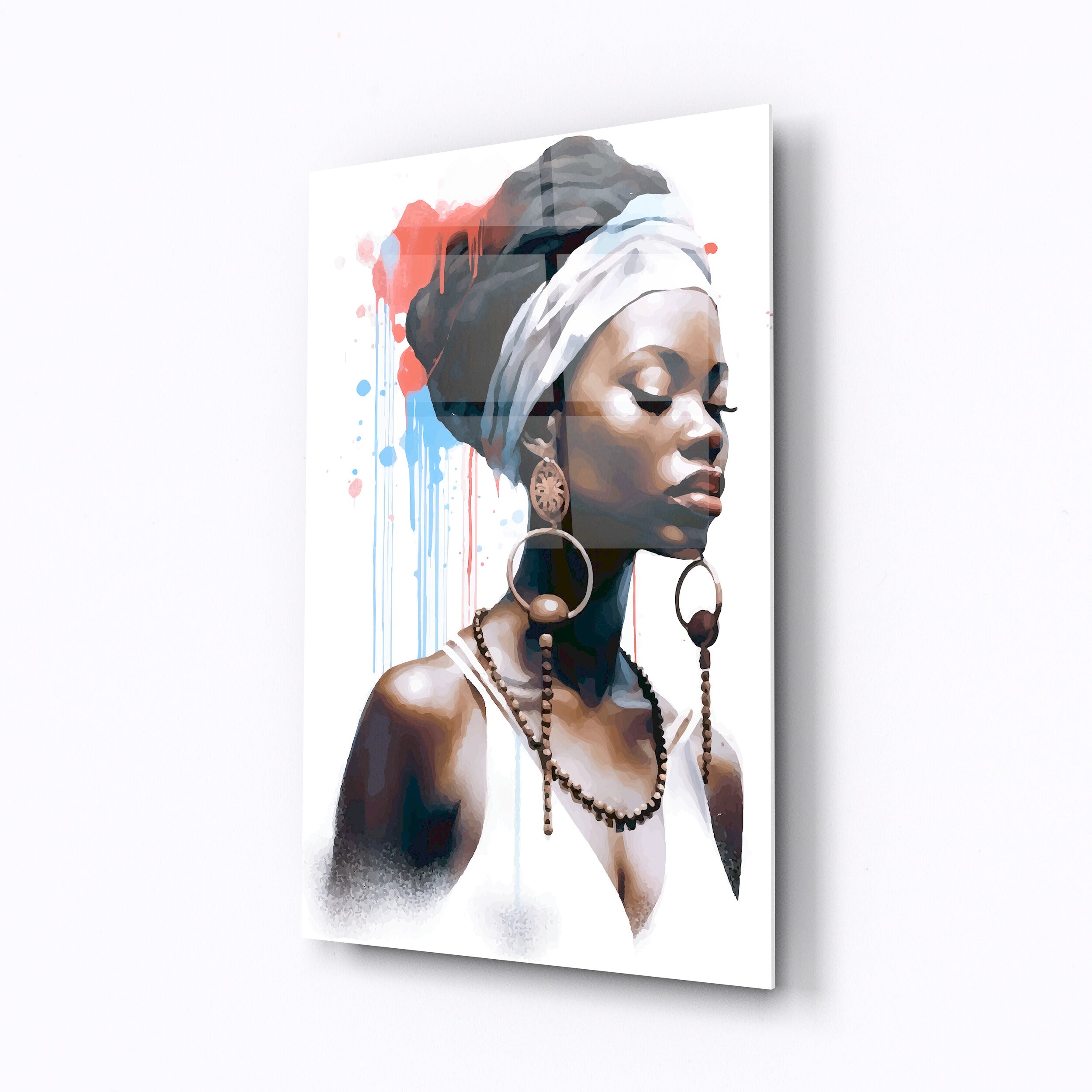 Tempered glass wall art Girl with long earrings-0