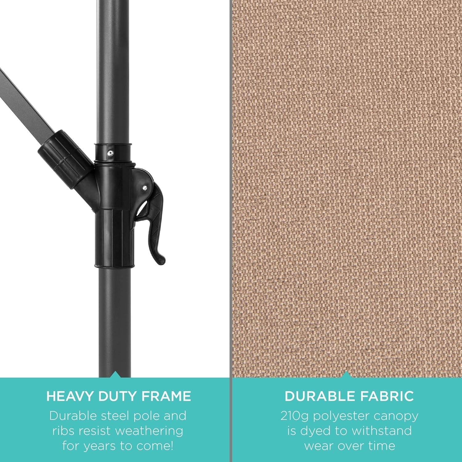 10 Foot Solar LED Offset Patio Umbrella With Easy Tilt Adjustment In Tan For Backyard Use