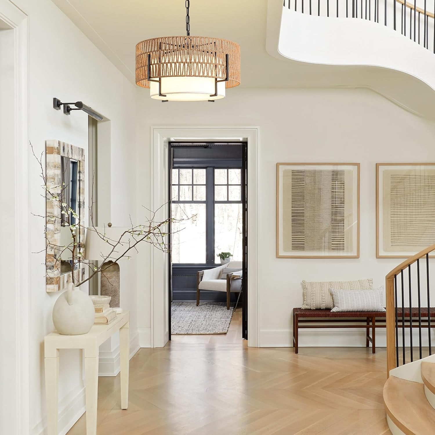 Boho Rattan Chandelier Pendant Light Natural Finish-4