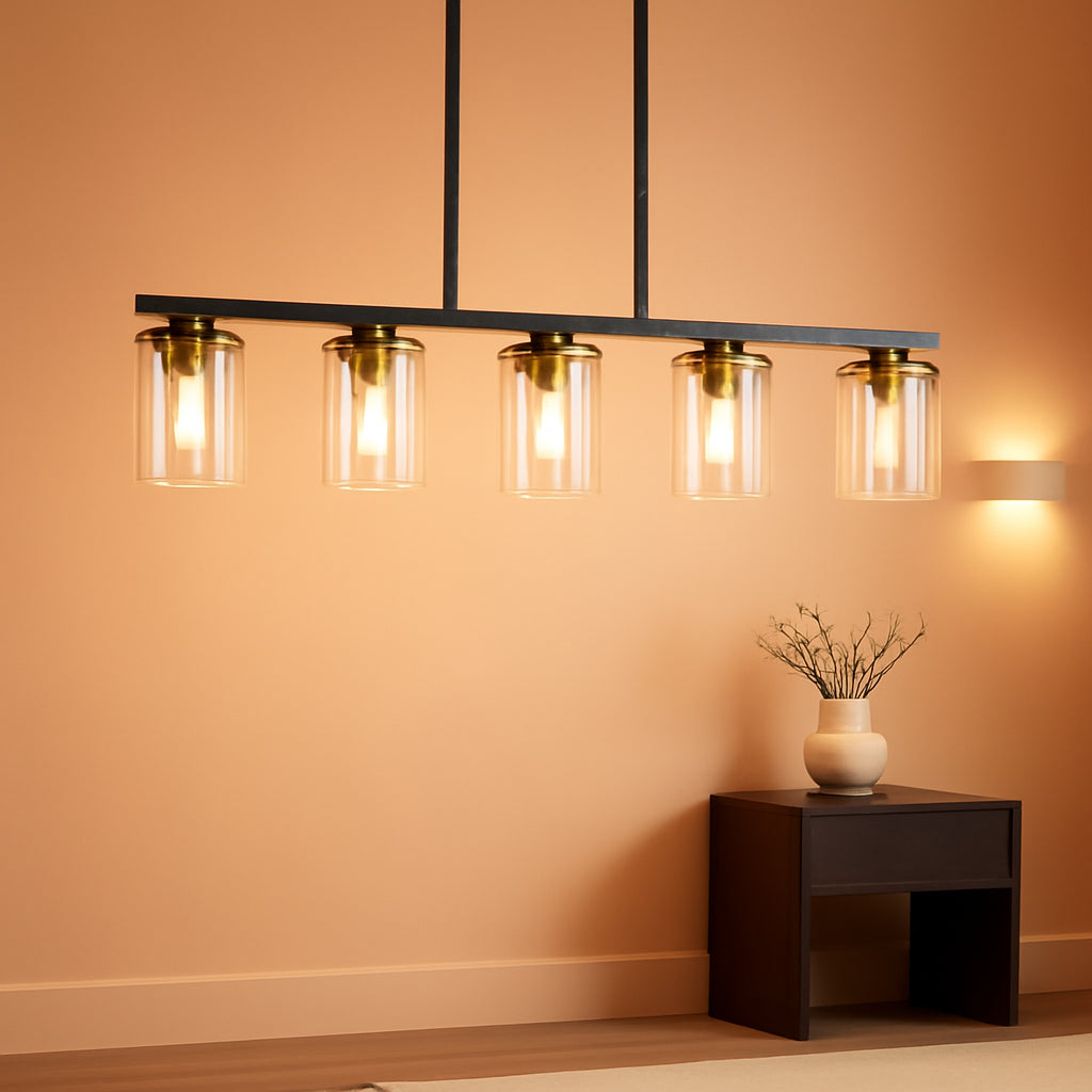 Thirty Six Inch Five Light Kitchen Island Chandelier Glass Shade-0