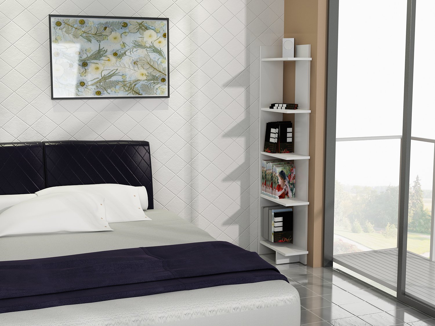 Alice 67” Corner Bookcase – 5-Tier Narrow L-Shaped Wall-Mounted Corner Bookshelf