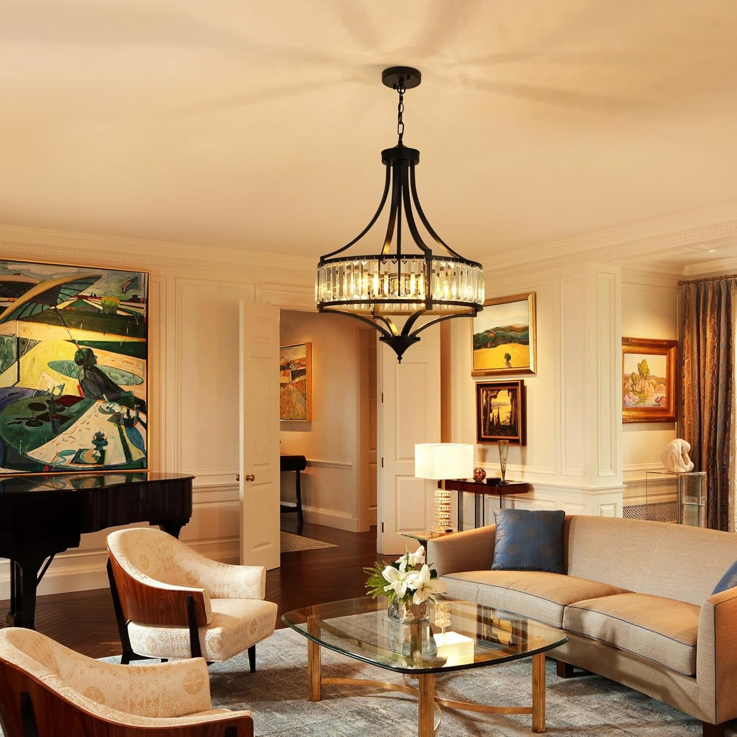 20 Inch Black Crystal Farmhouse Chandelier Pendant-2