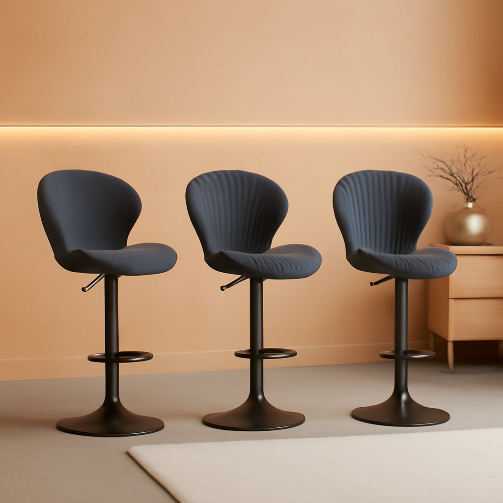 Three Swivel Bar Stools Counter Height High Back DarkGrey