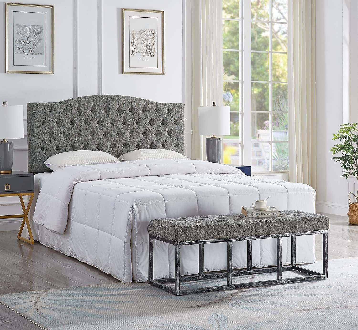 Elegant Linen Tufted Button Queen Headboard for Comfort