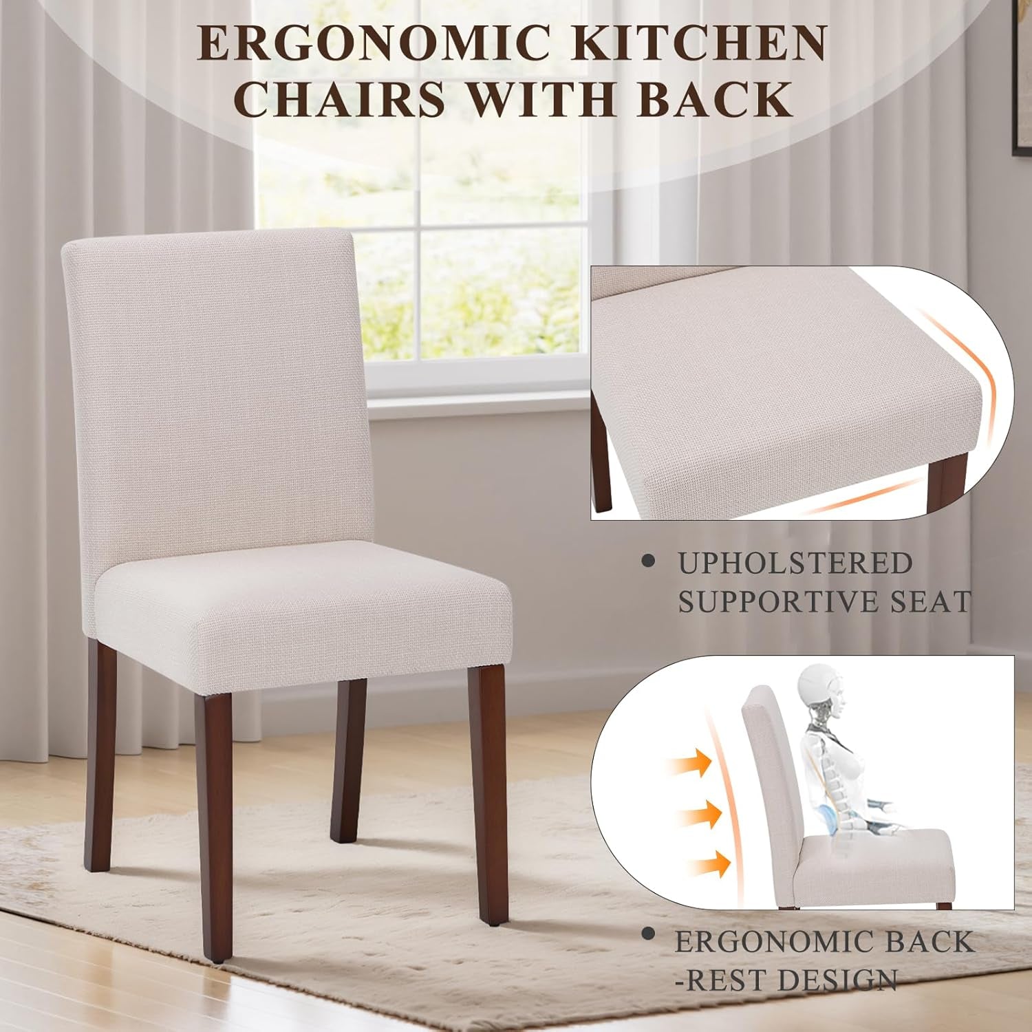 Beige Upholstered Parsons Dining Chairs Hardwood Legs