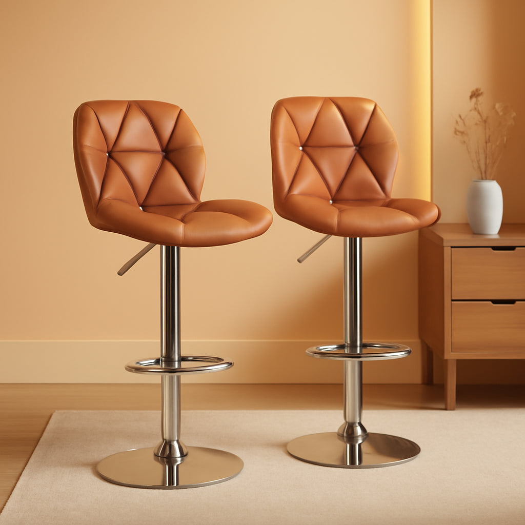 Bar Stools Set Of 2 Adjustable PU Leather Backrest Stools