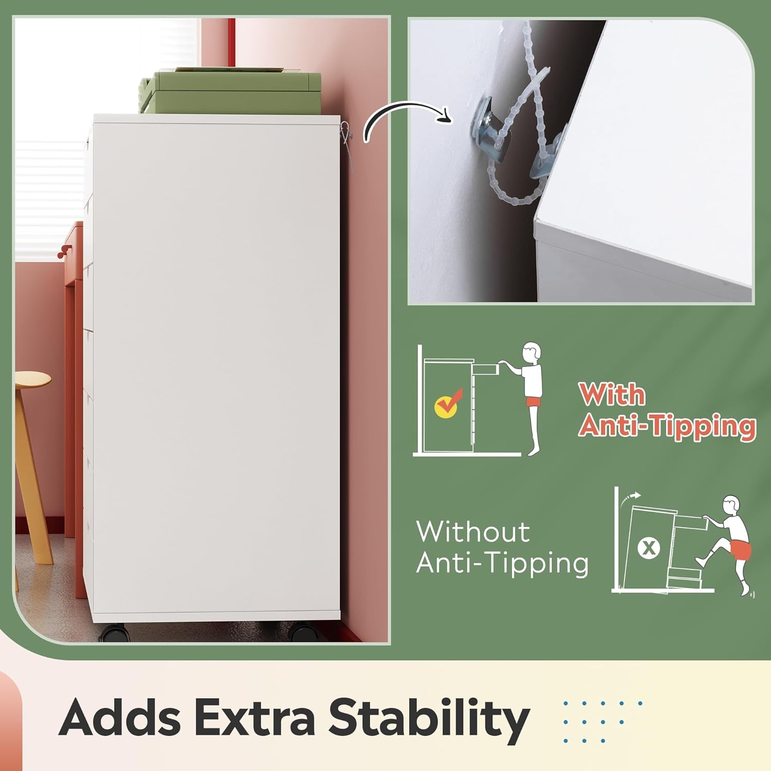 White 7 Drawer Storage Chest With Wheels For Home Office