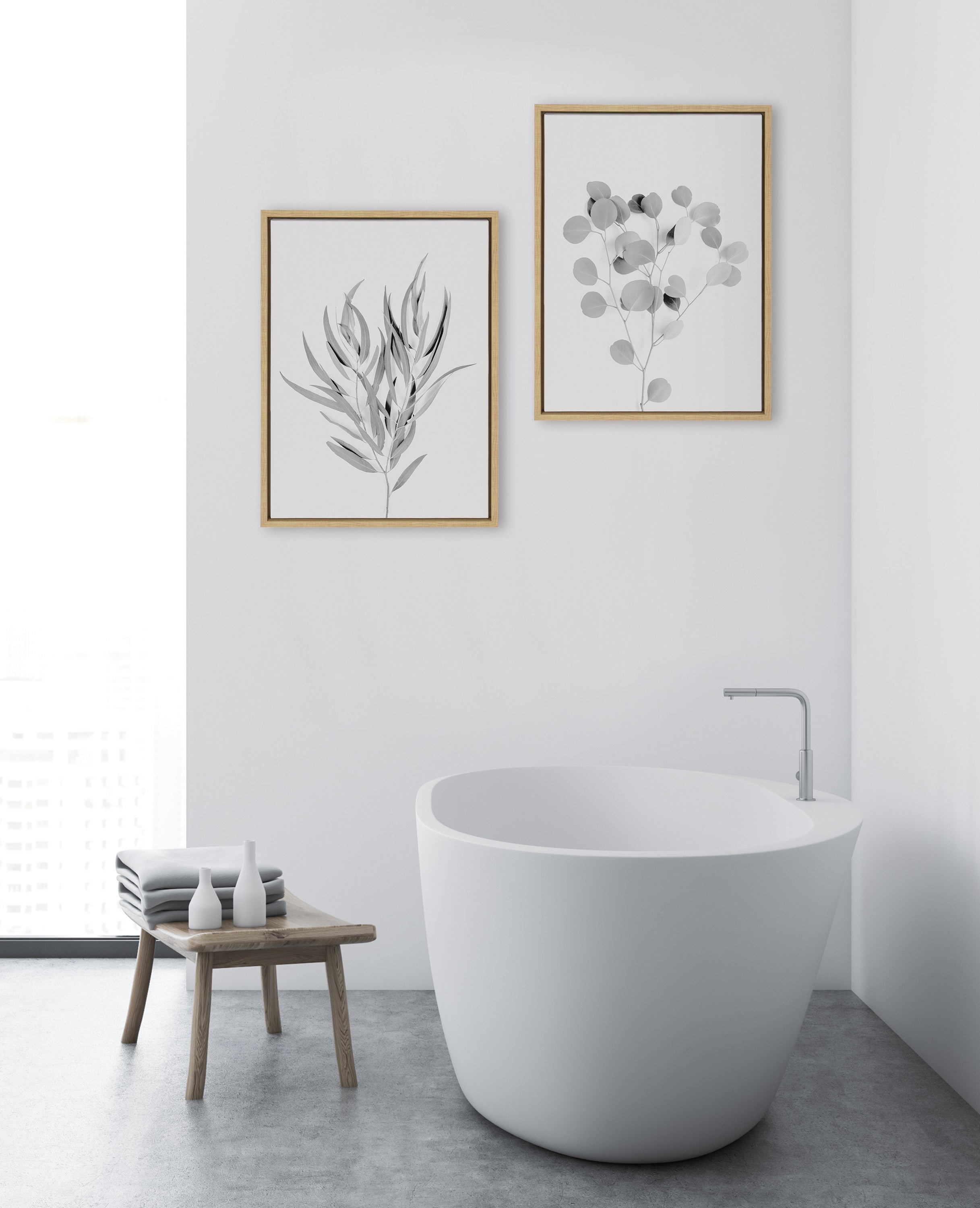 Sylvie Neutral Botanical 1 and 2 Soft White Framed Canvas by The Creative Bunch Studio