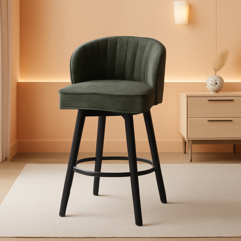 Swivel Counter Height Bar Stools Set of 4 26 Inch Green Faux Leather