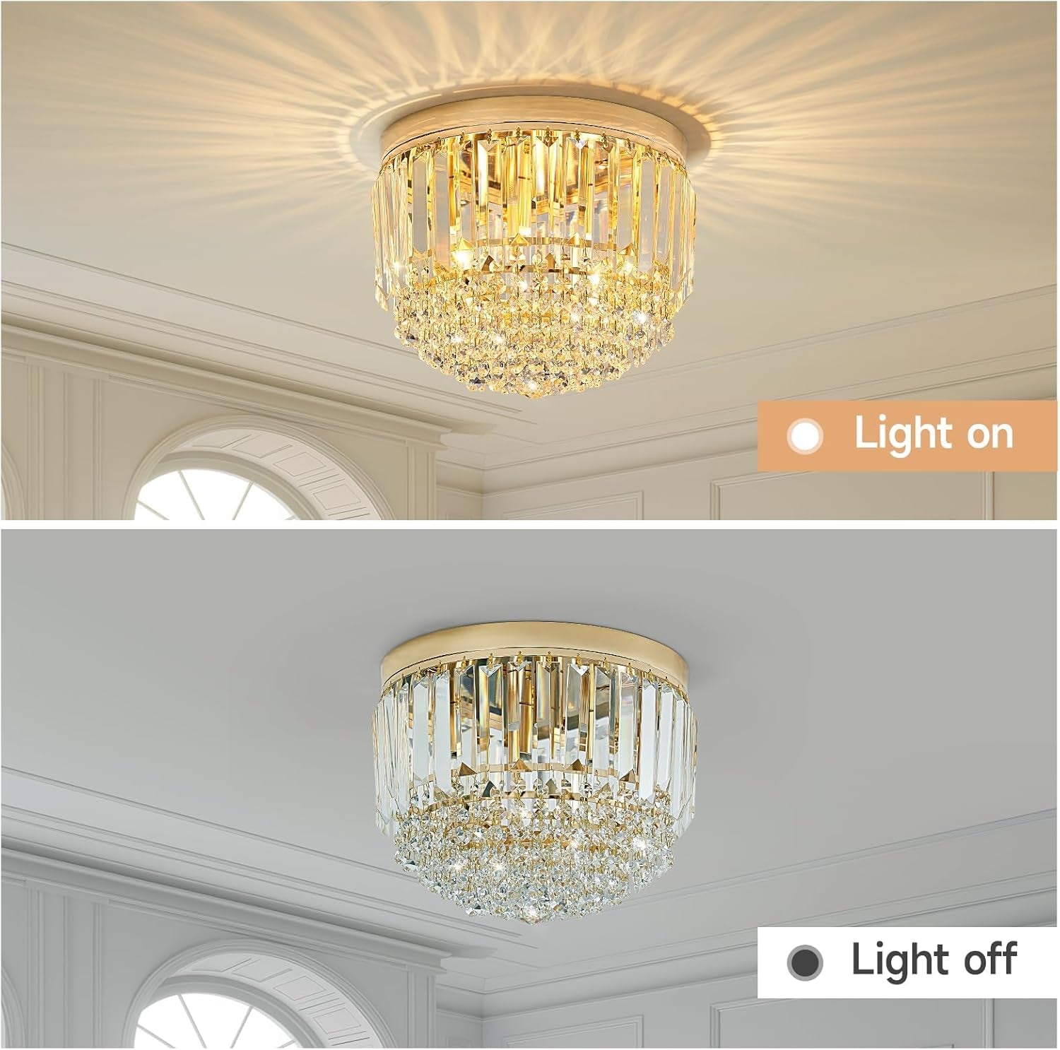 French Gold Crystal Chandelier Eleven Point Eight Inch LED Ceiling-1