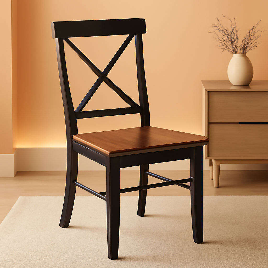 X Back Dining Chair Solid Wood Seat In Black Cherry