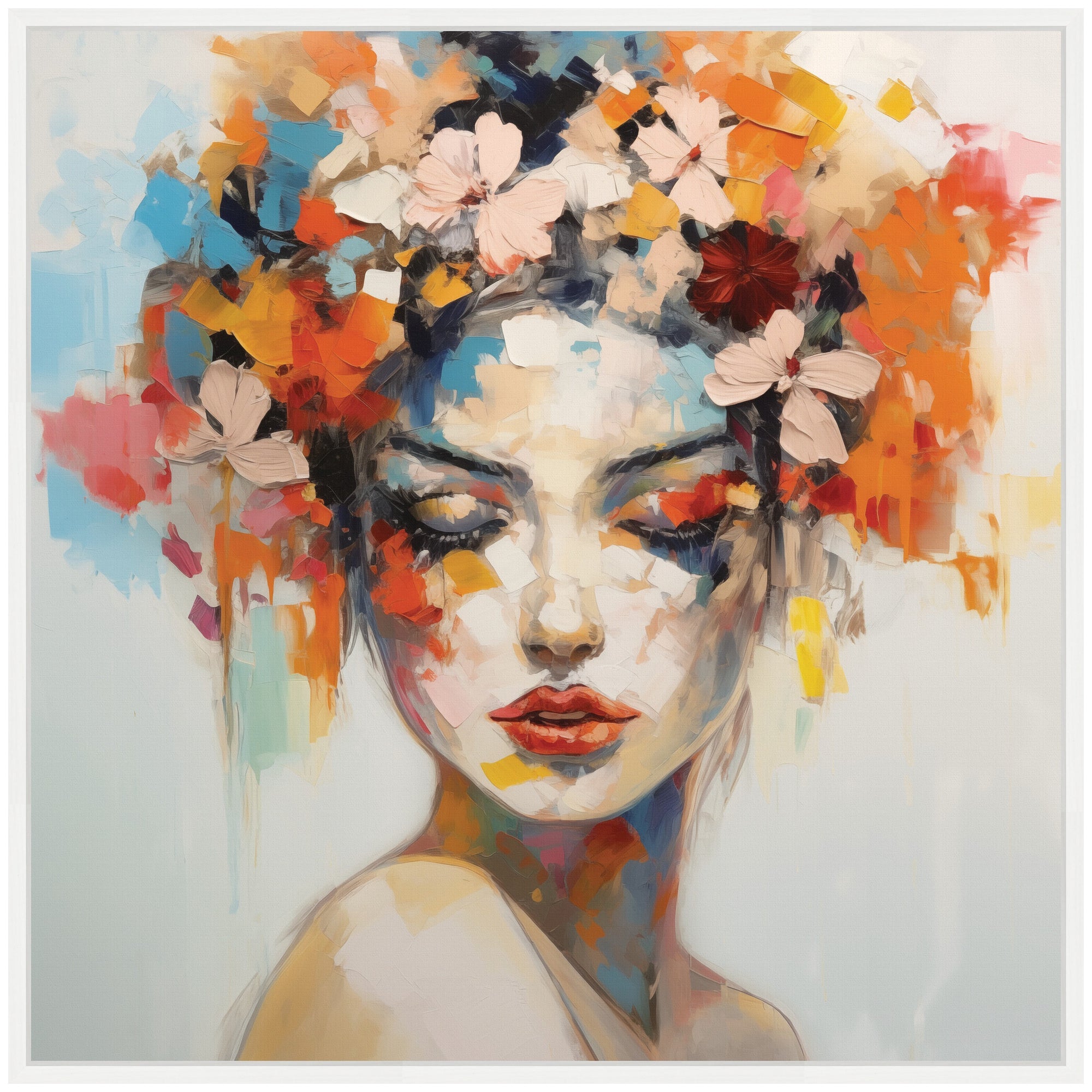 Sylvie Female Figure Colorful Flowers In Hair Framed Canvas by The Creative Bunch Studio