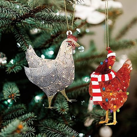 4 Pack Hanging Rooster Decorations, Hanging Chicken Christmas Ornaments