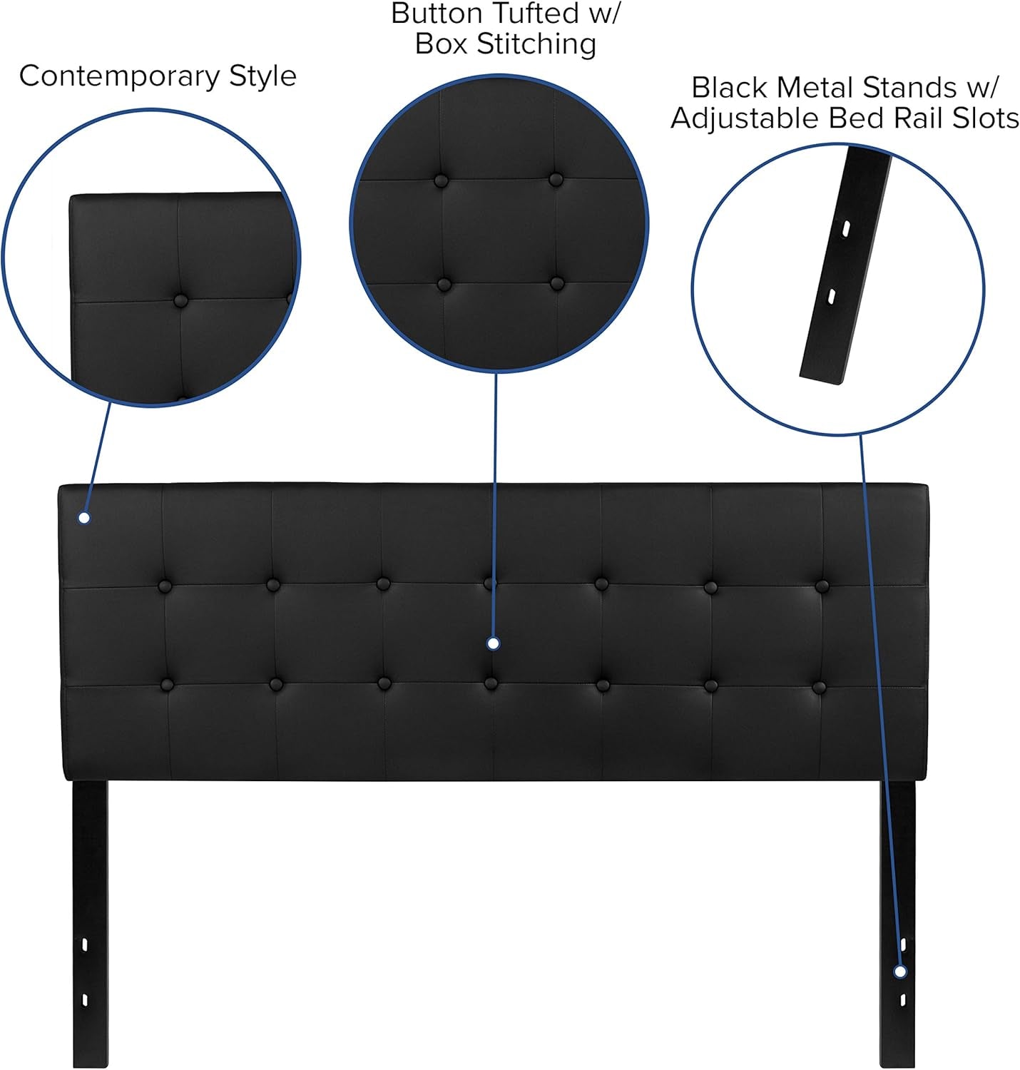 Button Tufted Black Vinyl Queen Size Headboard Upgrade