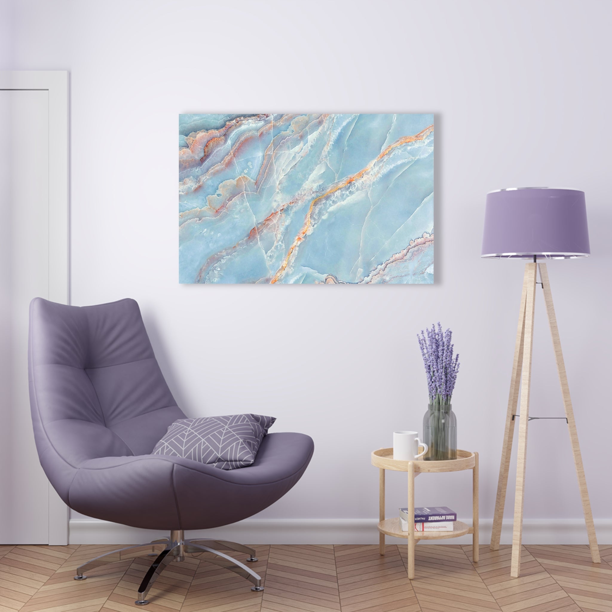 Sky blue marble print, tempered glass wall art