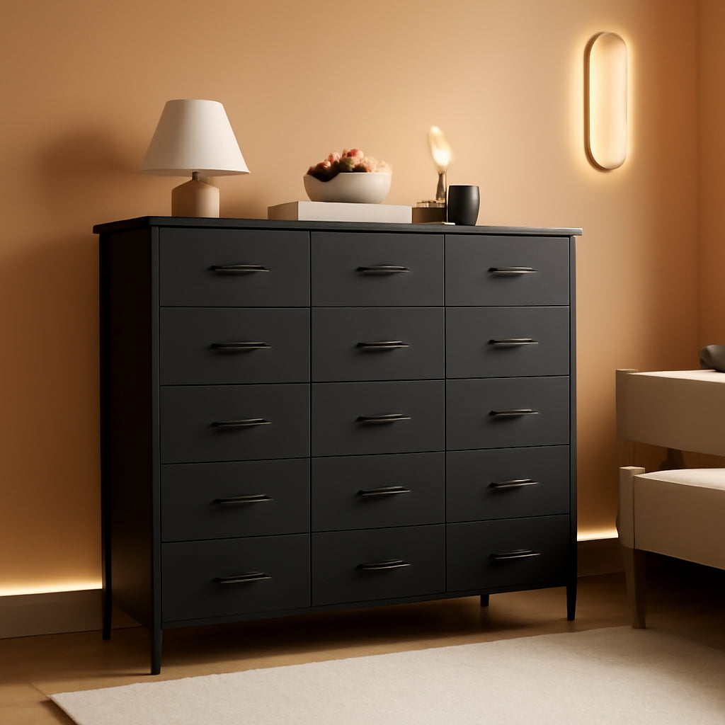 10 Drawer Dresser With Black Premium Fabric Finish And Durable Metal Frame For Bedroom Storage And Organization