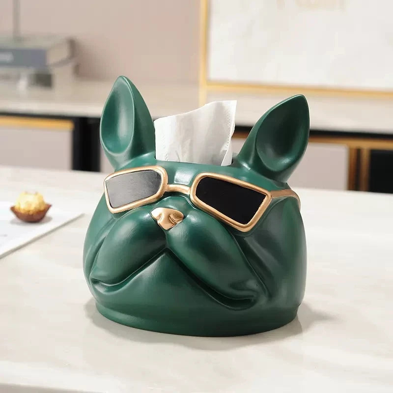 Dog Head Tissue Box Holder for Table French Bulldog Head Statue