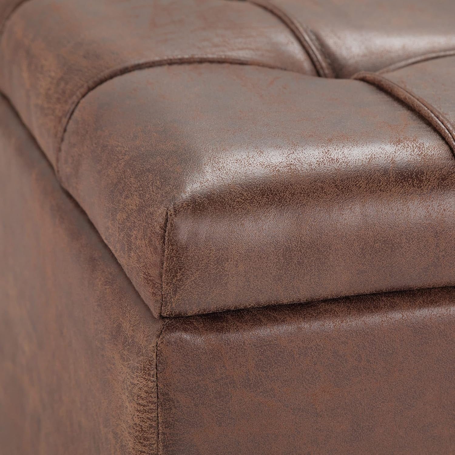 Distressed Umber 36 Inch Storage Ottoman Vegan Faux Leather