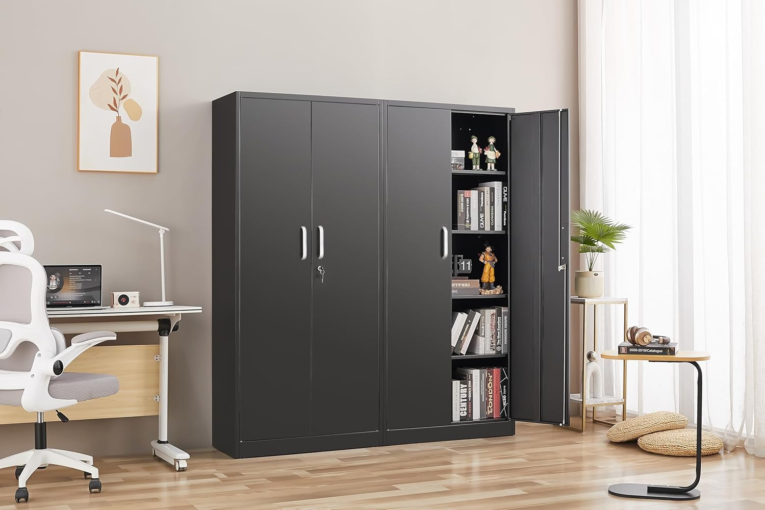 Black Metal Storage Cabinet With Locking Adjustable Shelves