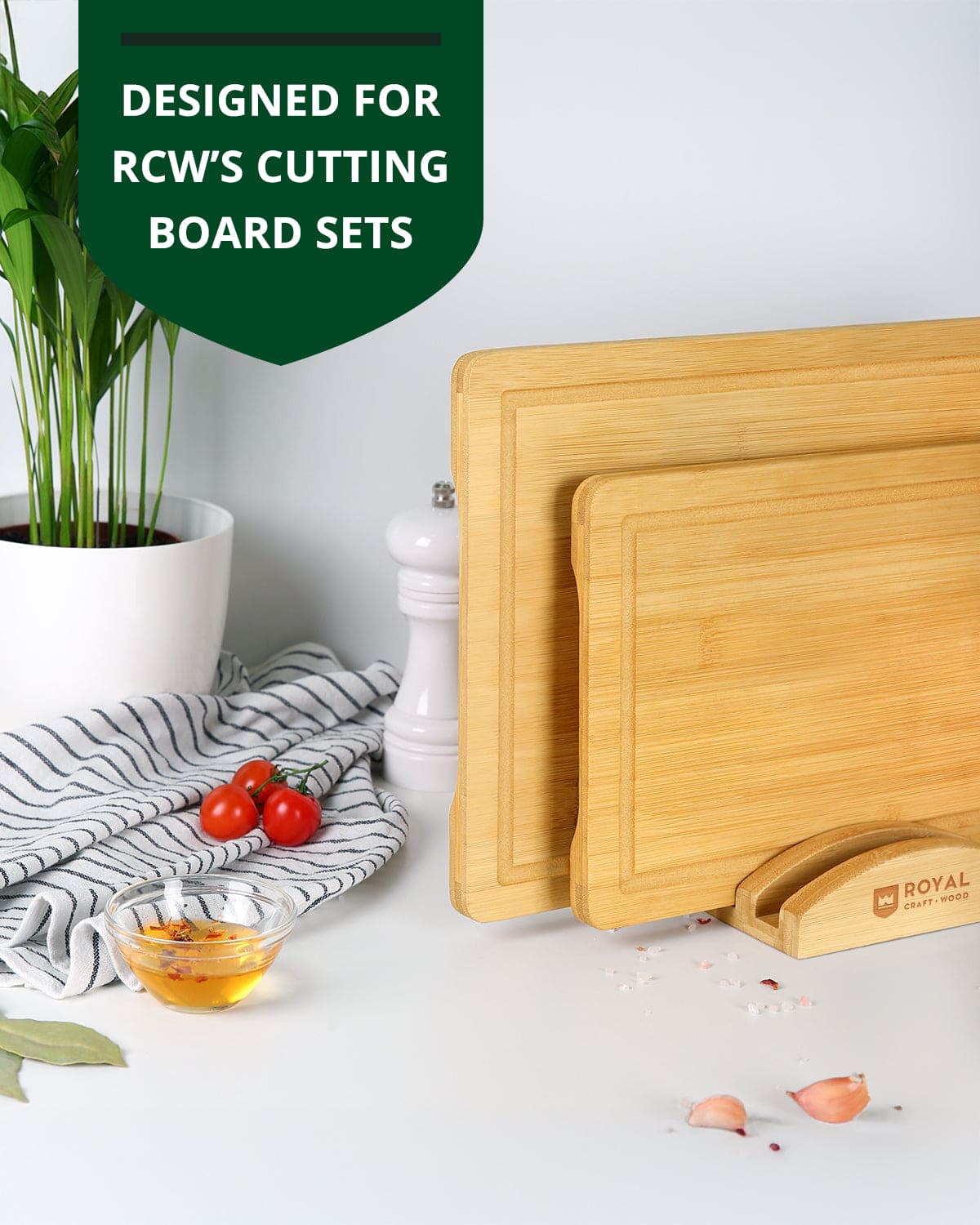 Cutting Board Stand with 3 Slots, Natural