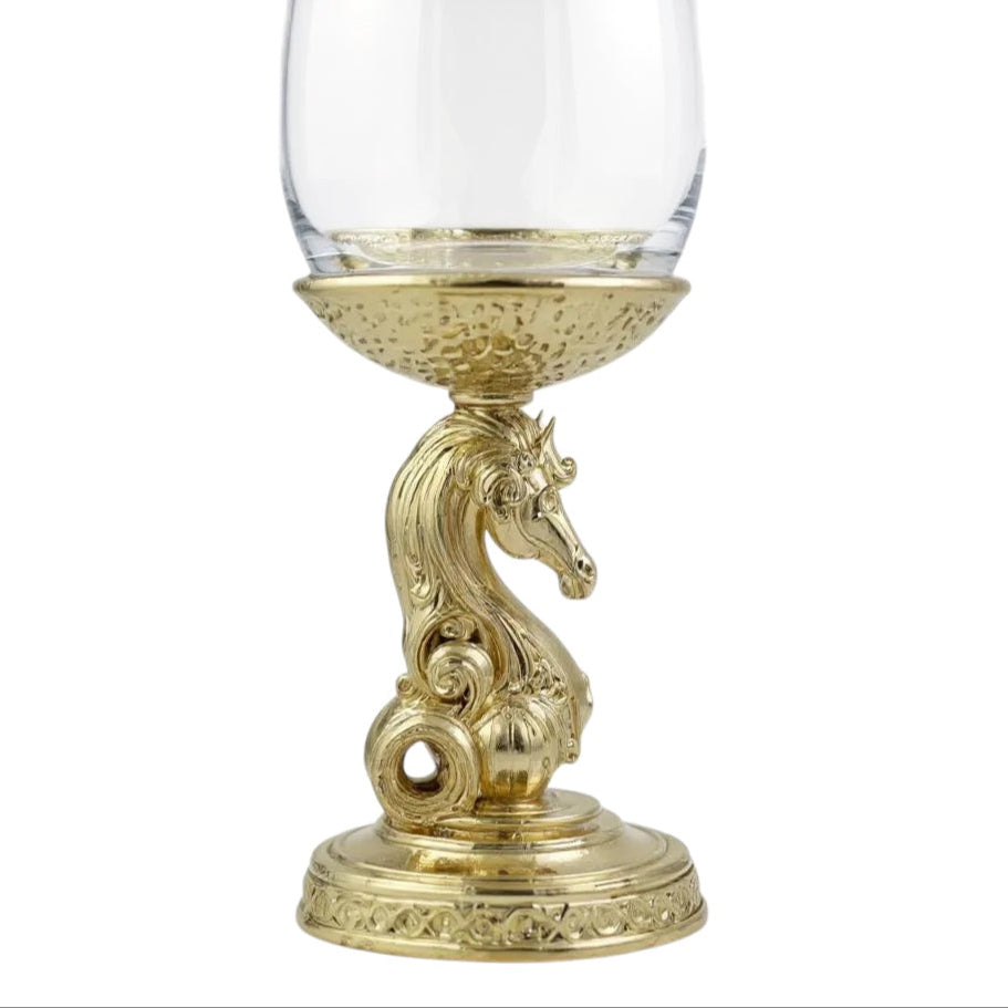 Set of 4 - Knight Wine Glasses | Chess Inspired Decorative Drinkware | Statement Barware | Antique, Gold or Silver Finish-2