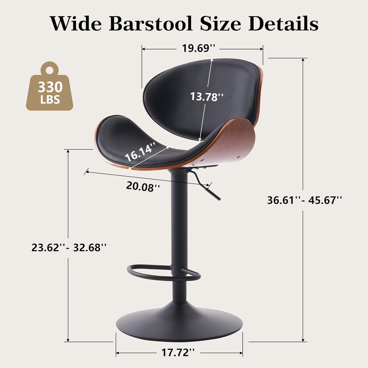 Black PU Leather Bar Stools With Back 21 Inch Wide