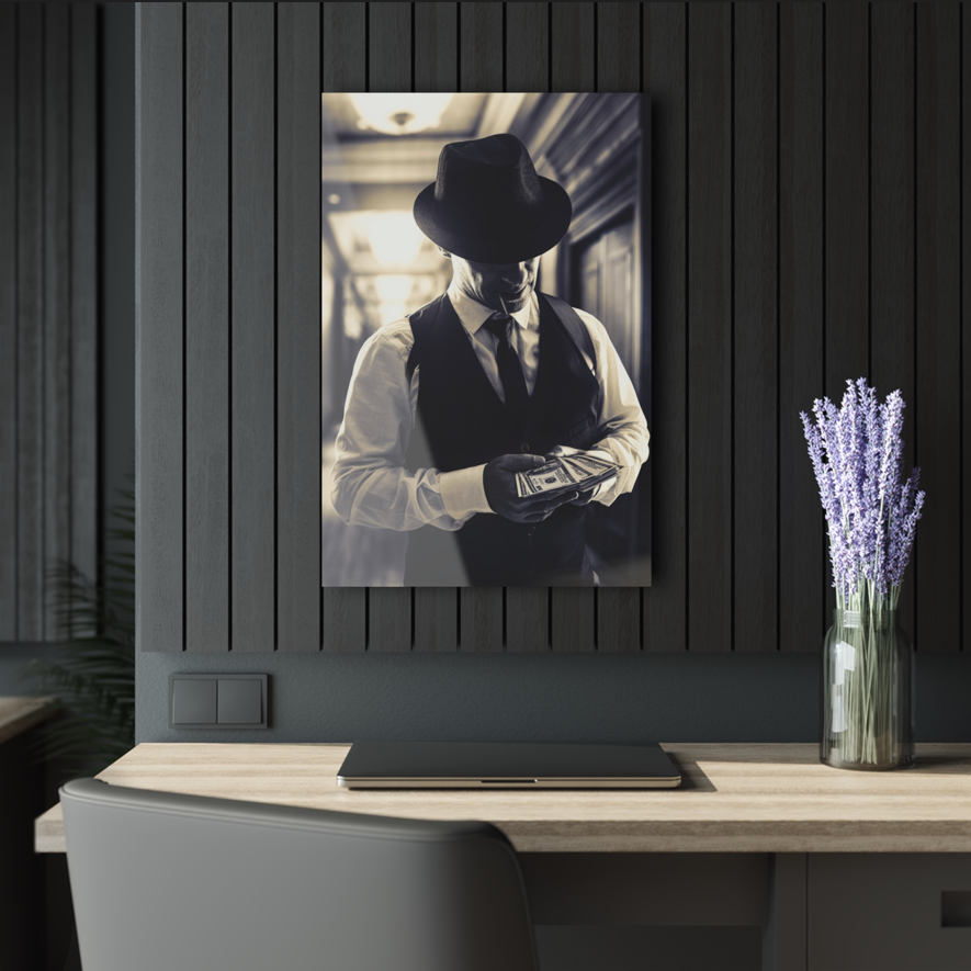 Tempered glass wall art - man in black hat-3