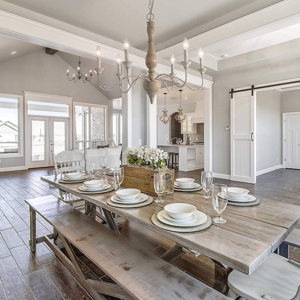 Distressed Wood French Country Chandelier 6 Lights-1