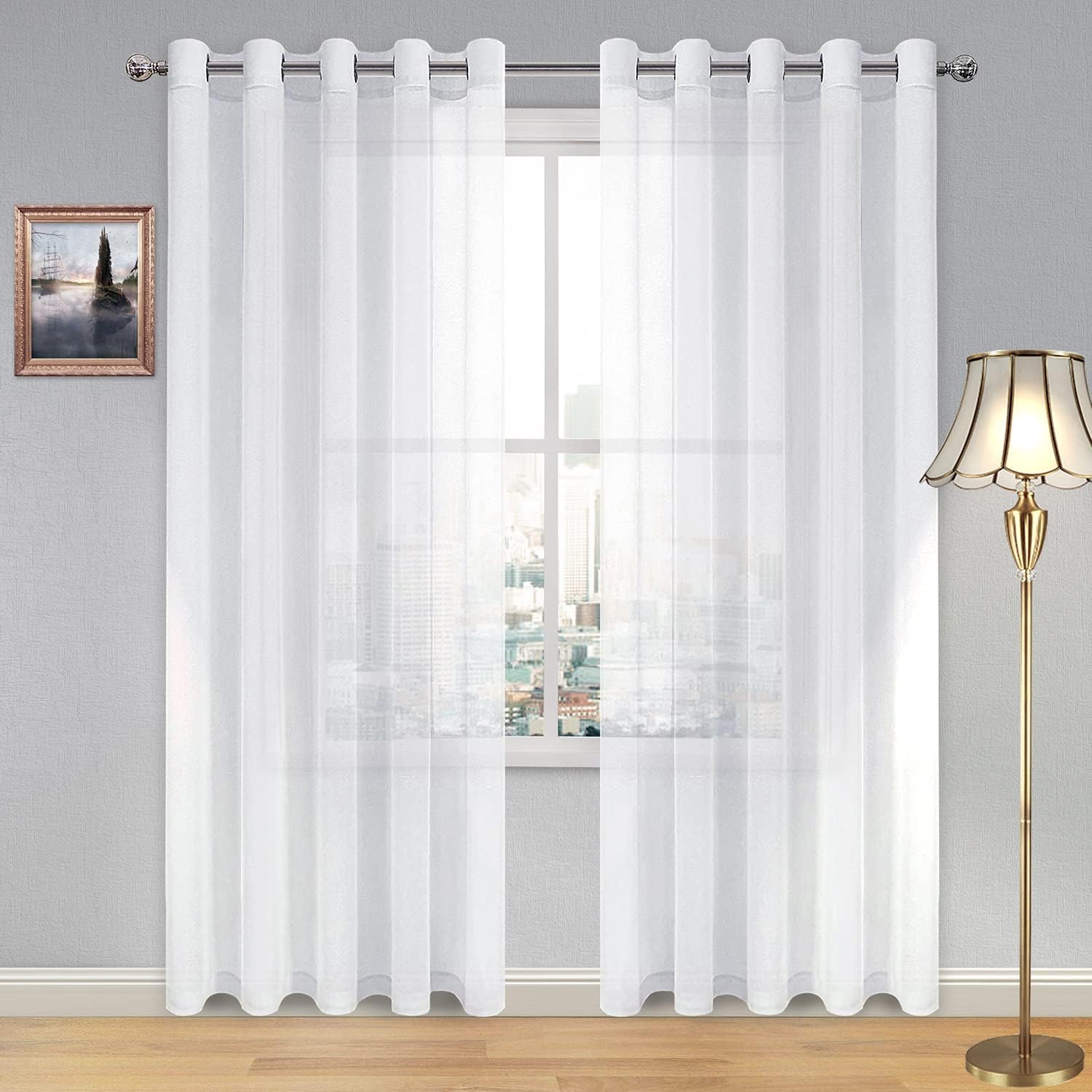 DWCN Faux Linen Sheer Curtains, Set of 2 Panels-0