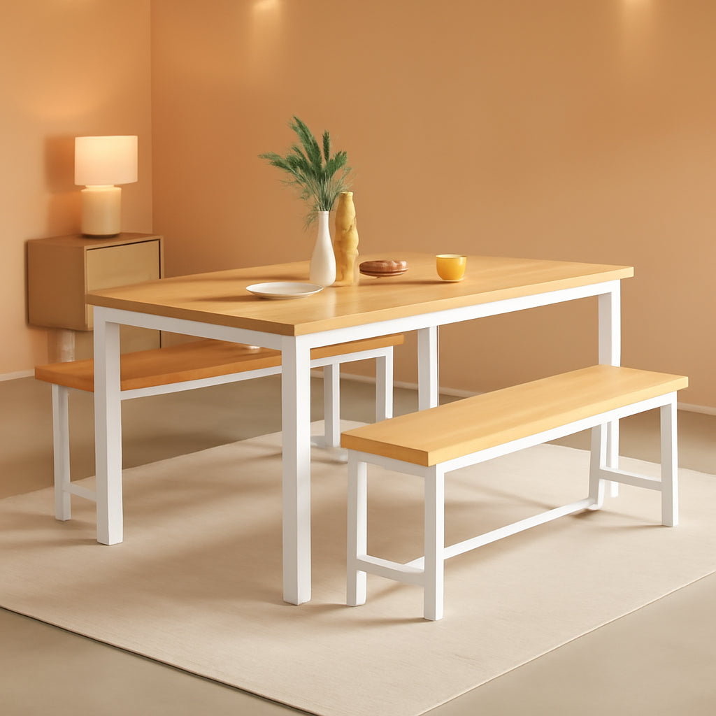 Counter Height Dining Table Set Gold White Benches