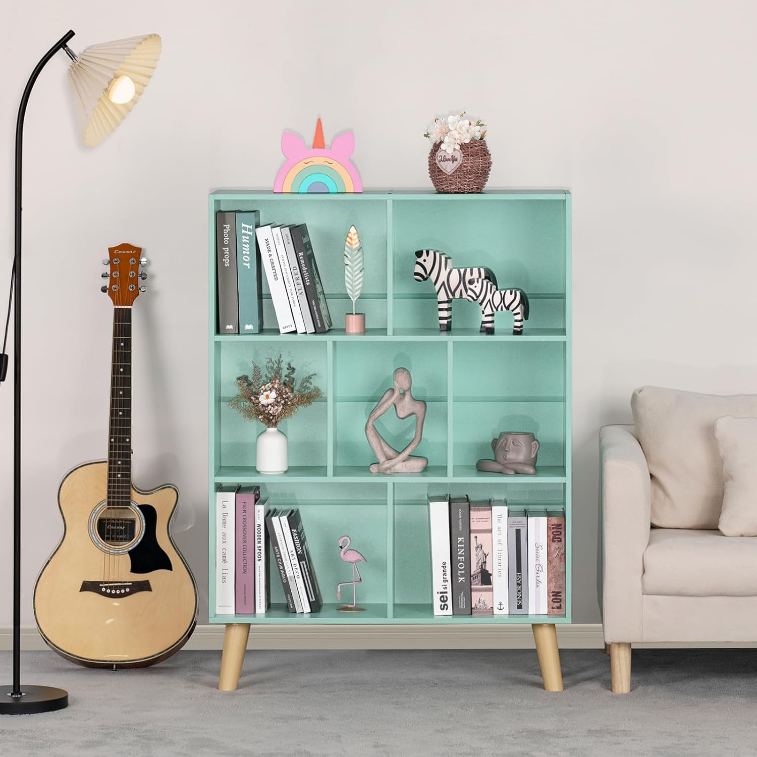 Mint Green 7 Cube Bookcase For Kids Toy Storage Organizer