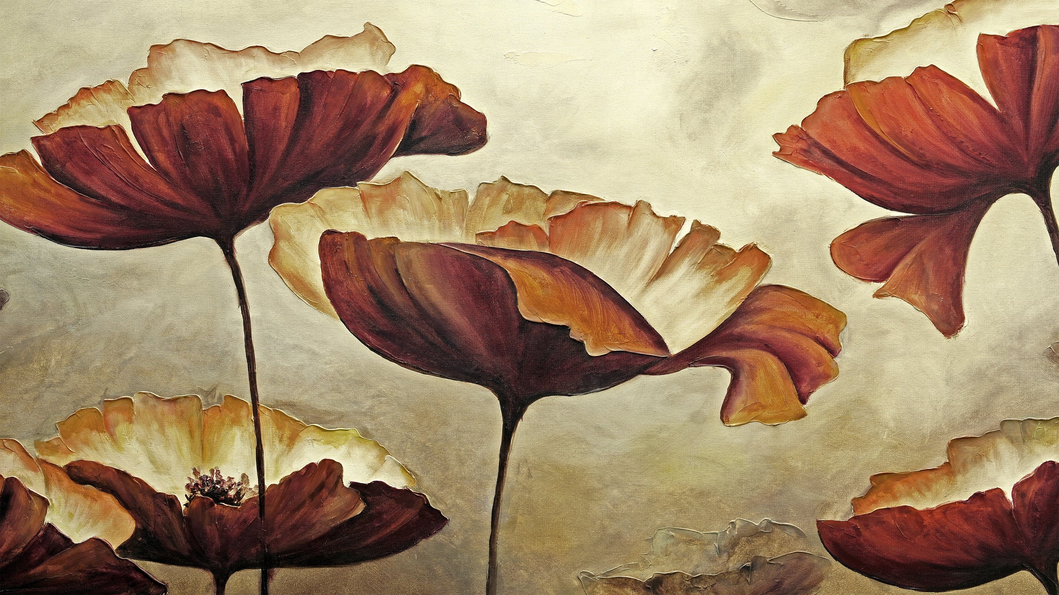 Sepia Poppies Flower Wall Mural. Vintage Botanical Wallpaper. #6155