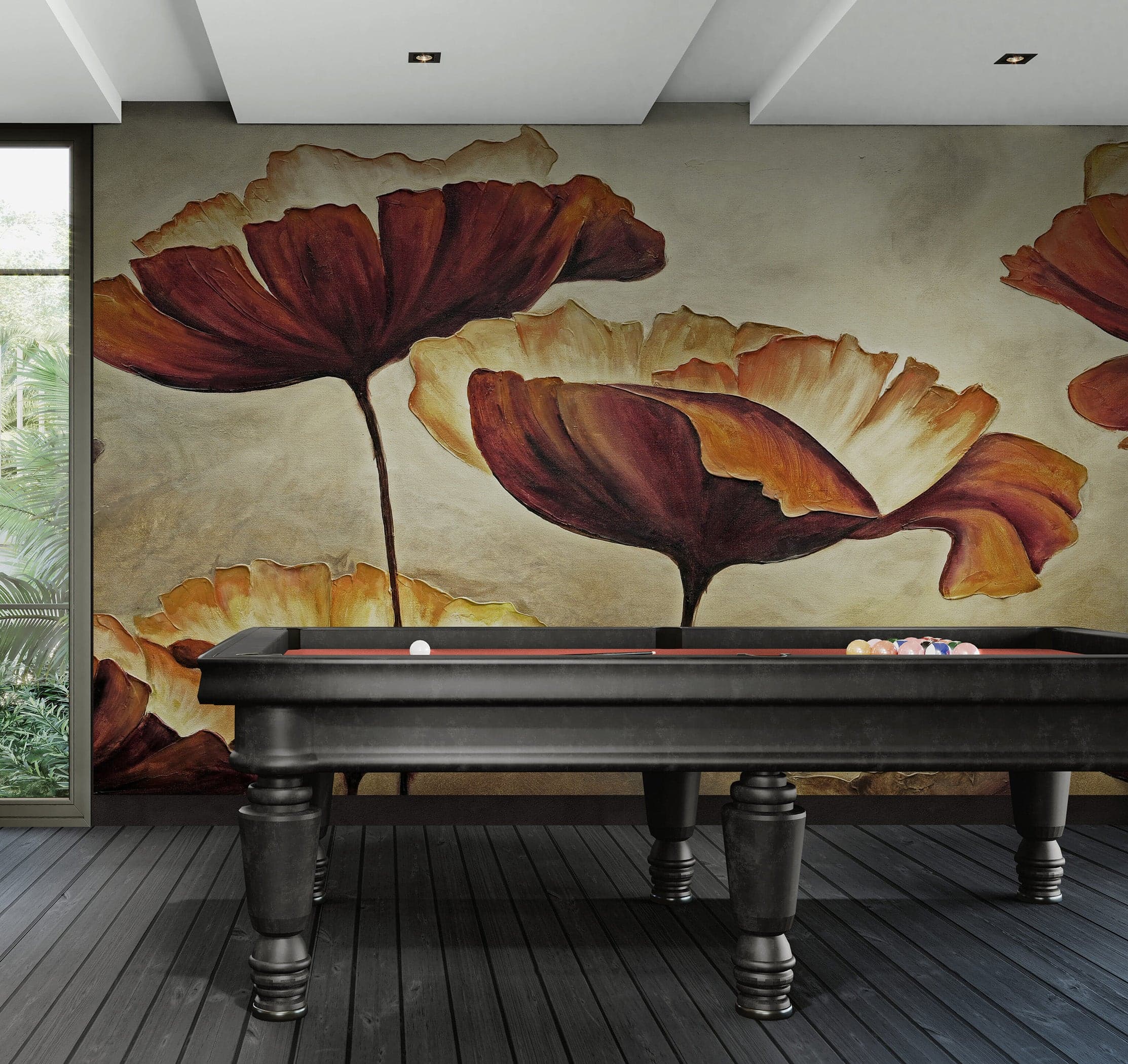 Sepia Poppies Flower Wall Mural. Vintage Botanical Wallpaper. #6155