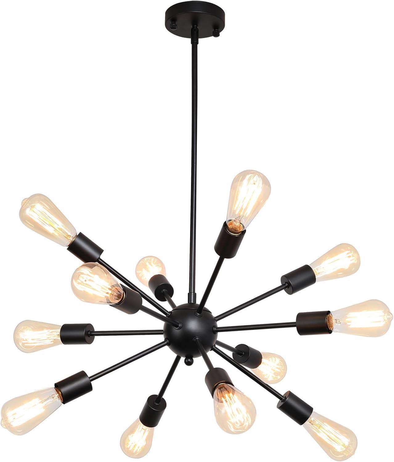 Black 12 Light Sputnik Chandelier Farmhouse Pendant