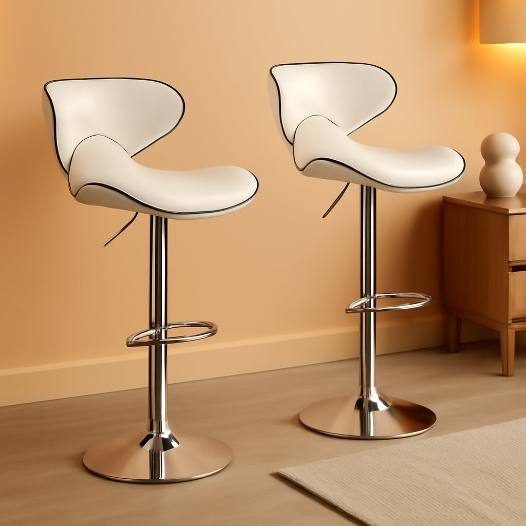 White Cushioned Leatherette Barstool Set Of 2 Adjustable Height Swivel