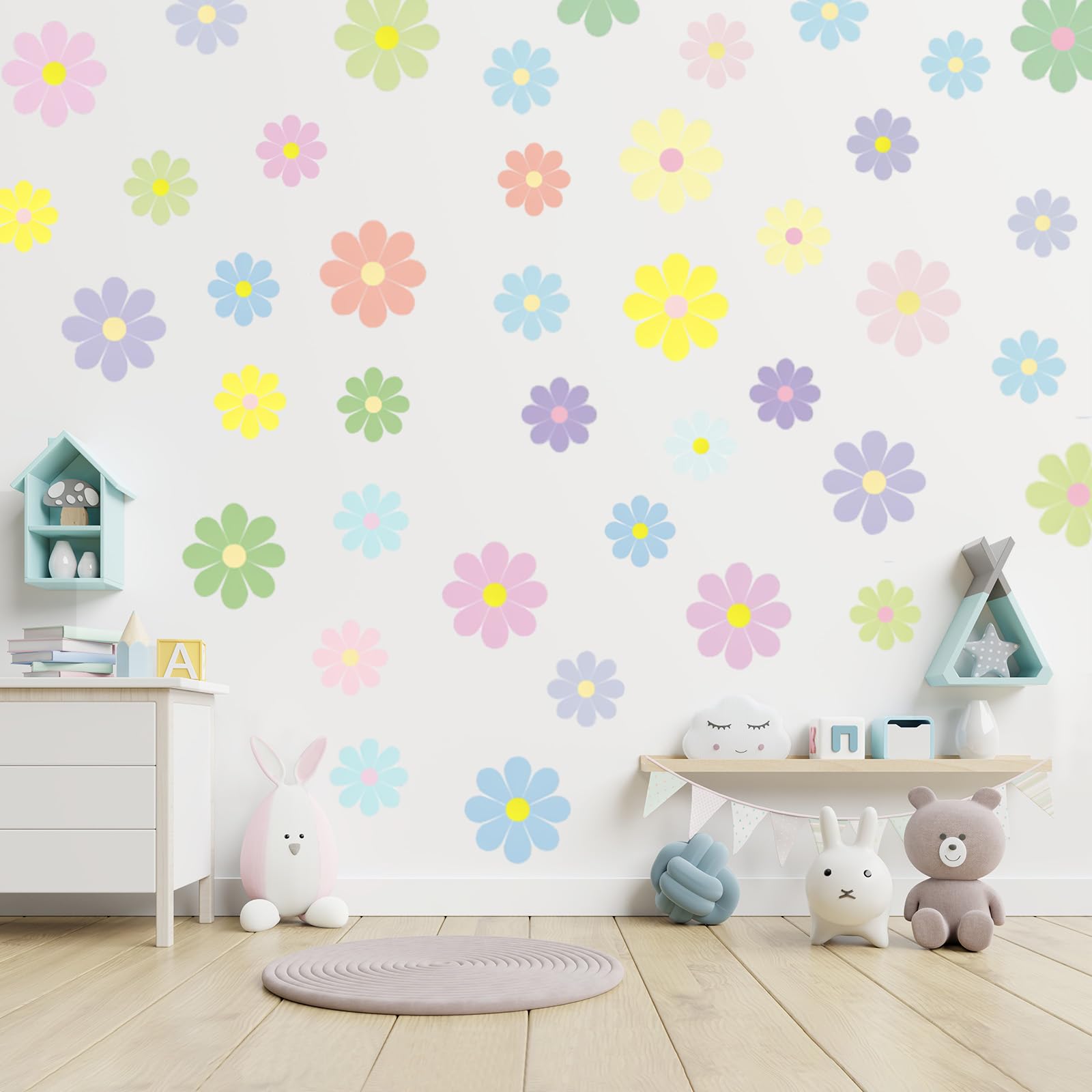 Rapid Decor 32 Pcs Danish Pastel Waterproof Removable Flower Wall Decals