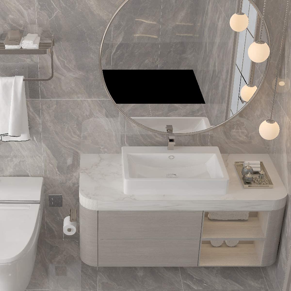 Boeoanay Marble Vinyl Wallpaper Grey White 15.8x118in Self Adhesive PVC