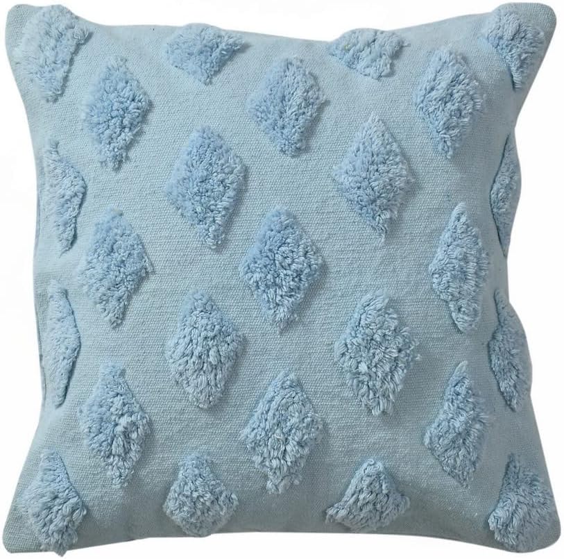 Textured Cushion Cover with Diamond Pattern | 40x40cm | Blue | Tufted Cotton | Handmade-2