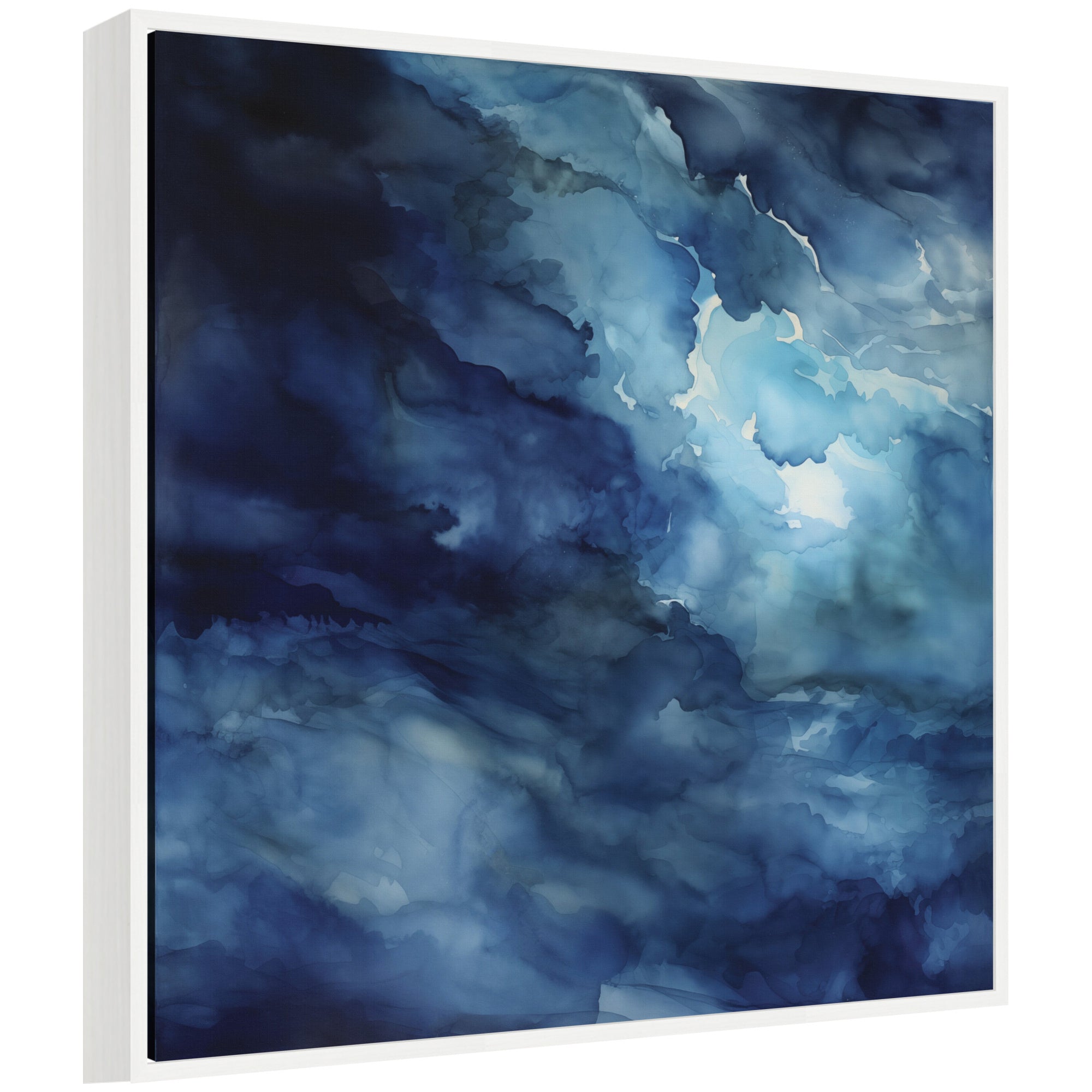 Sylvie Rich Blue Watery Abstract Framed Canvas by The Creative Bunch Studio