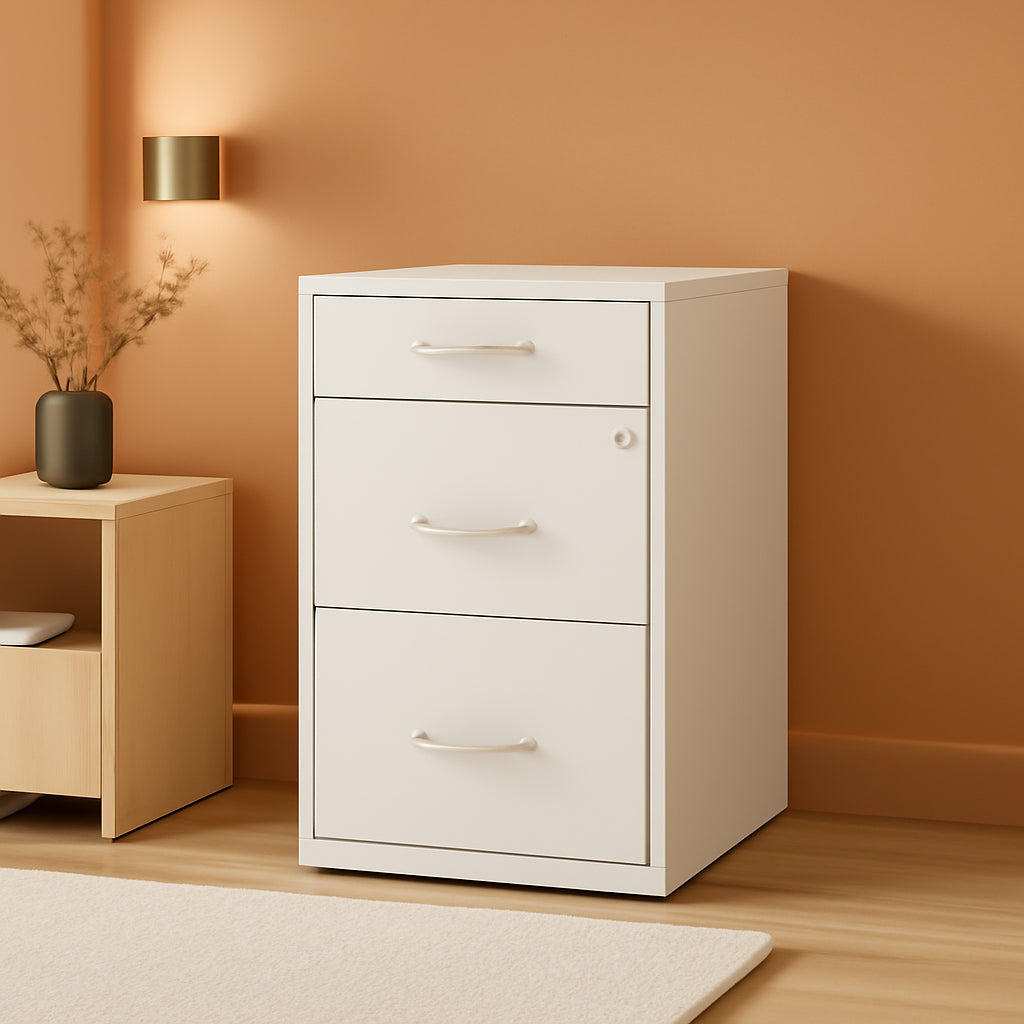 Pearl White 18 Inch Deep 3 Drawer Metal File Cabinet