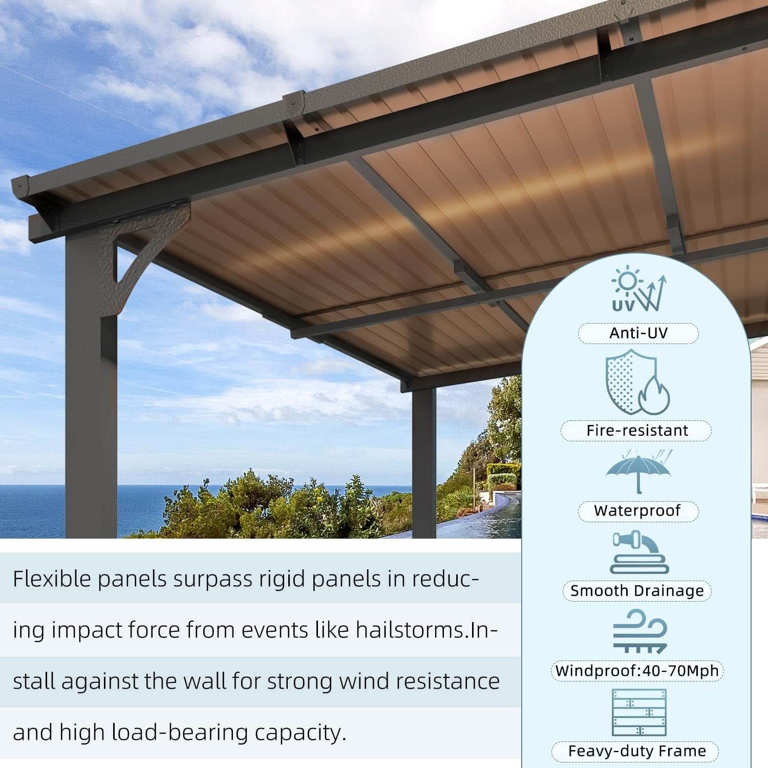 8x8 Waterproof Wall Mounted Lean To Gazebo for Patio