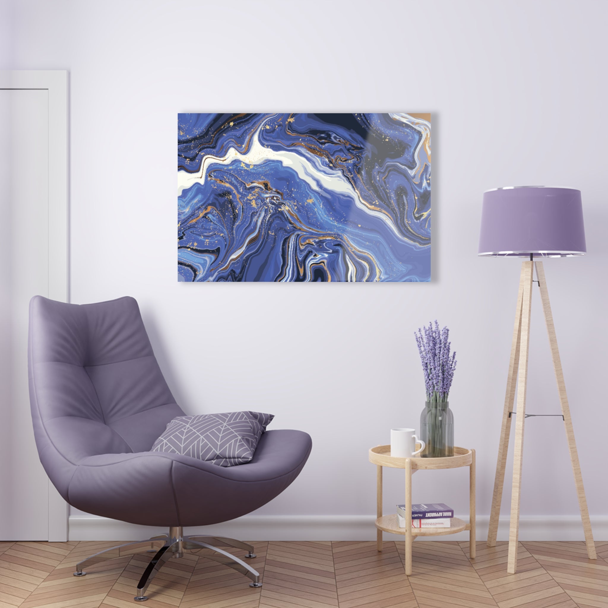 Glass wall art, liquid art, marble print, bedroom decor.