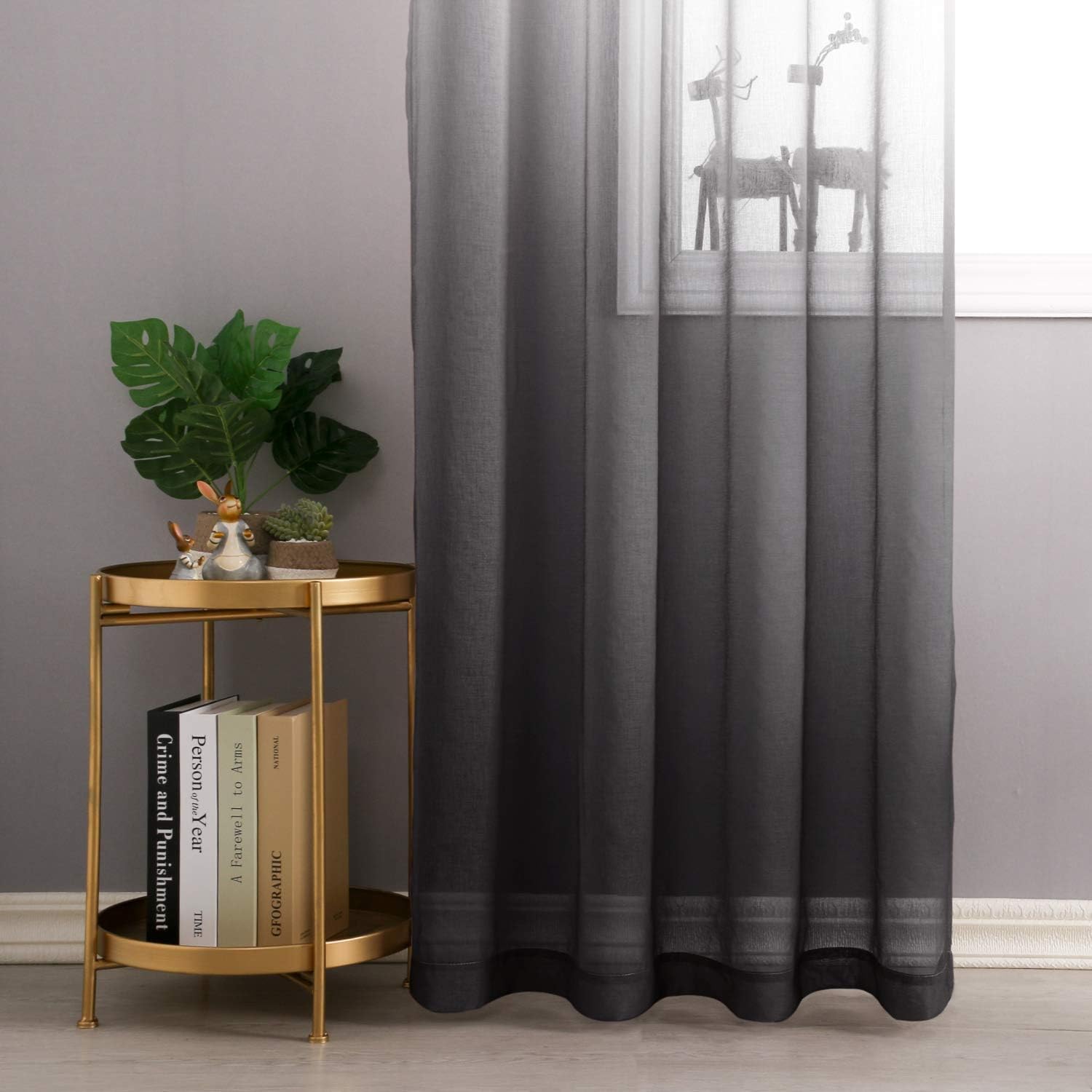 Custom Curtains: Faux Linen Ombre Sheer Curtains, Set of 2 Panels-3