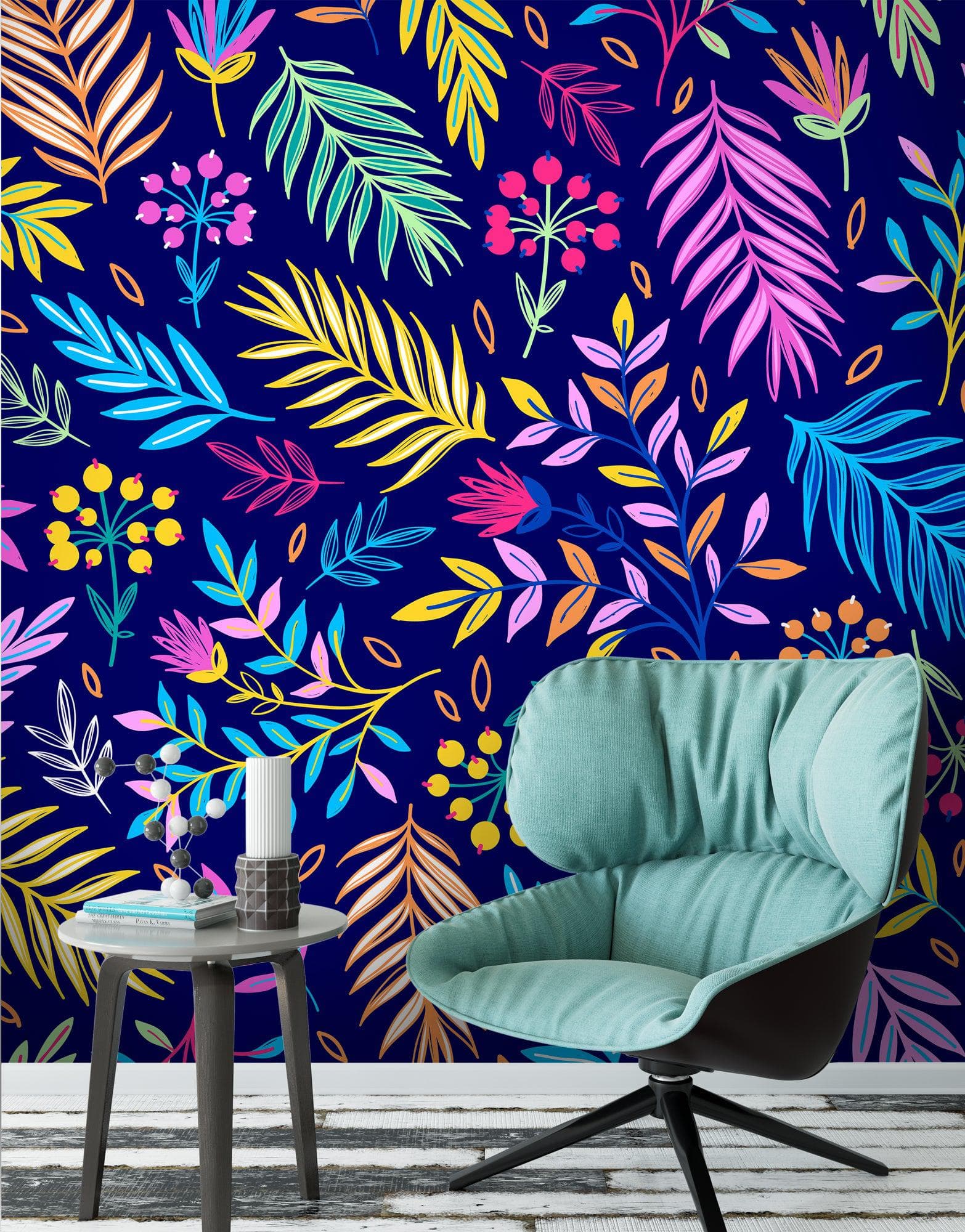Bright Colorful Fern Arrangement Mural. #6223