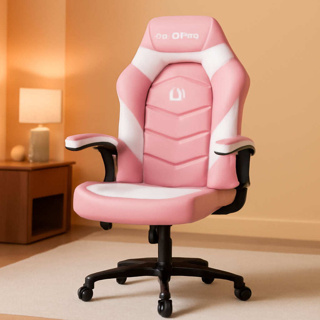 Pink Ergonomic Gaming Chair With Adjustable Lumbar Support
