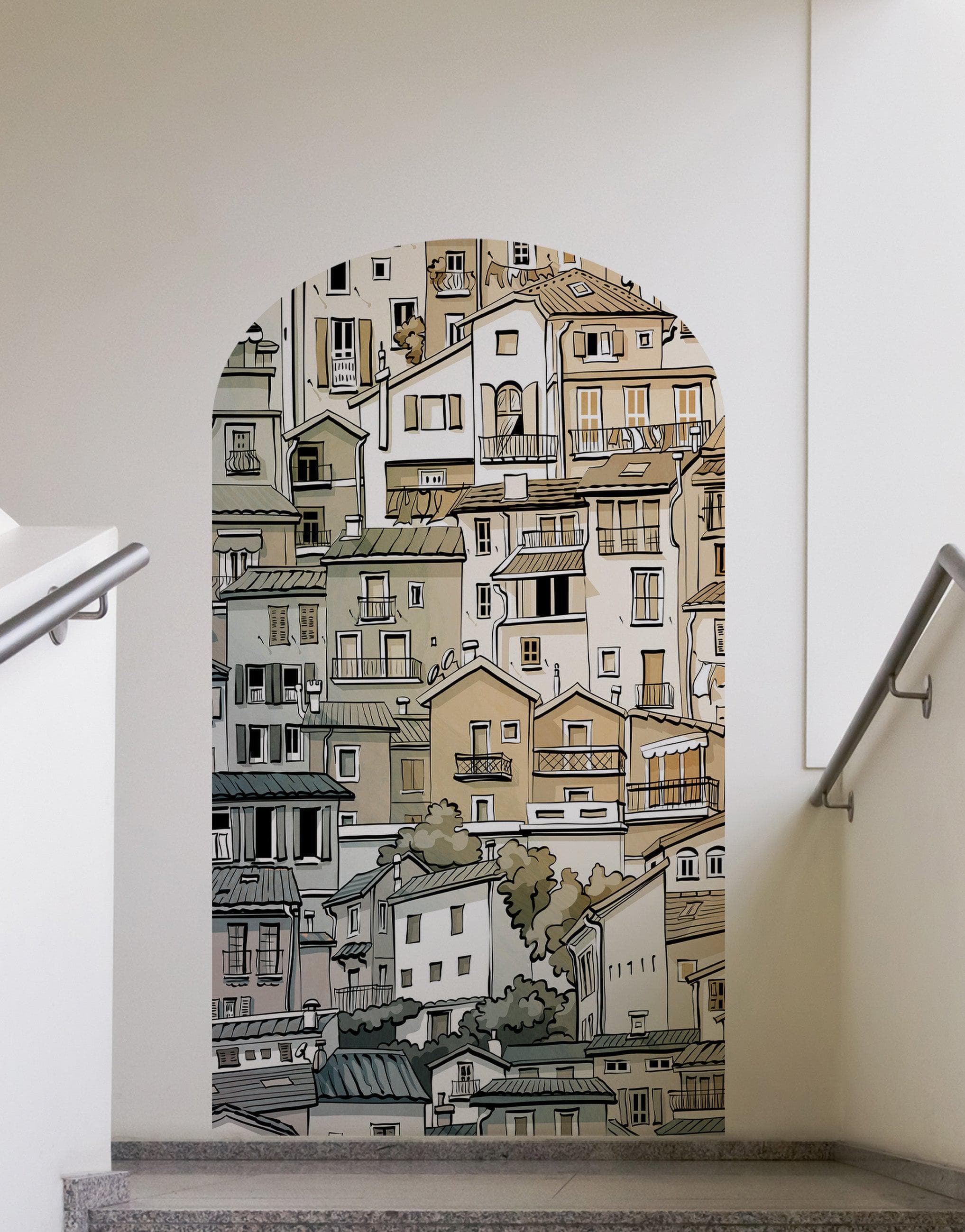 Arch Doorway Wall Decal. European Charming Small Village Town Arch Peel and Stick Wall Decal. Removable Graphic. #6293