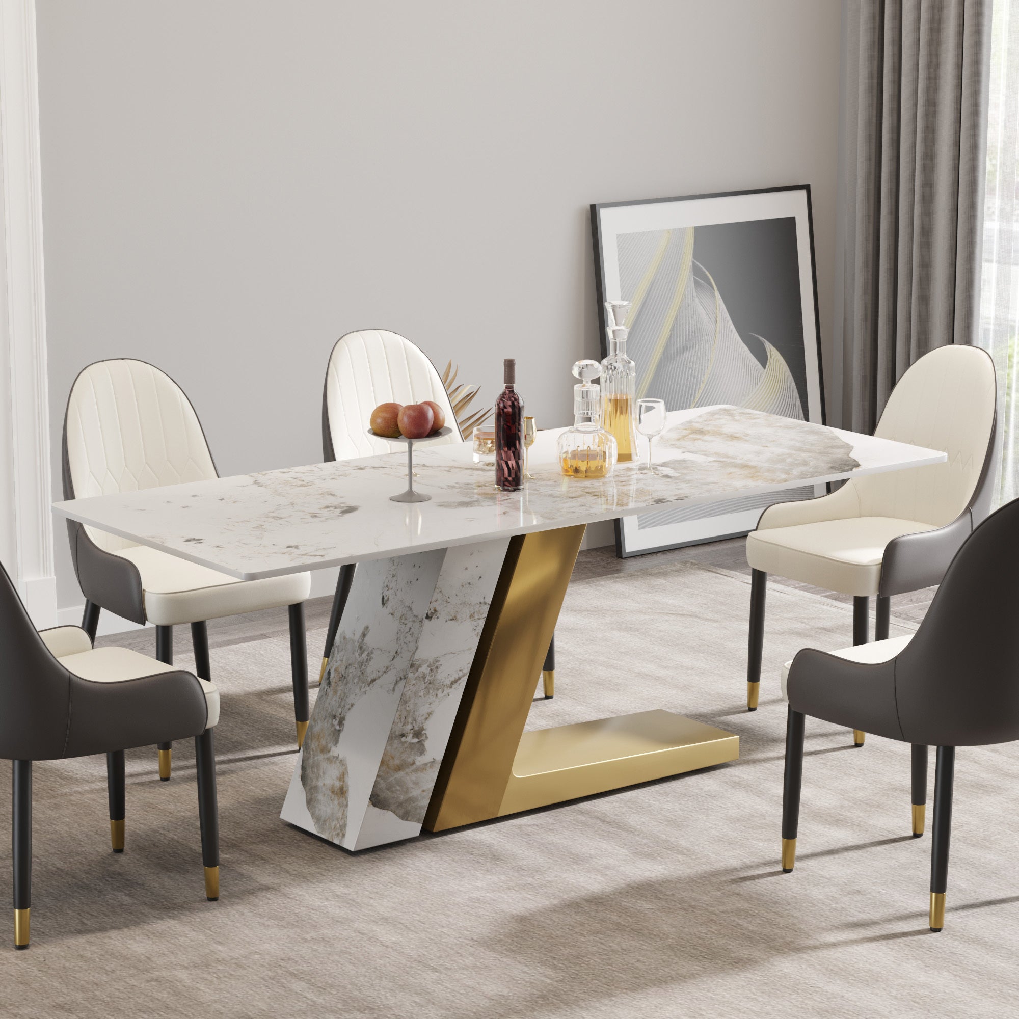 Modern Stone Pandora Straight Panel Dining Table-1