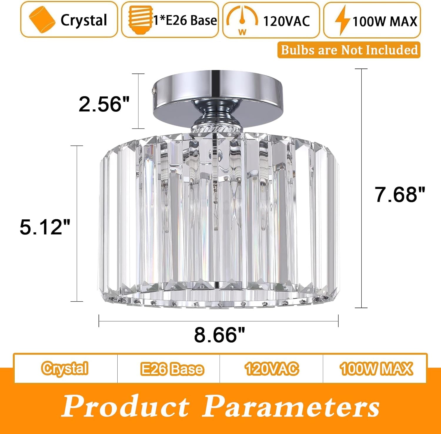 Semi Flush Crystal Chandelier Silver Ceiling Light-1