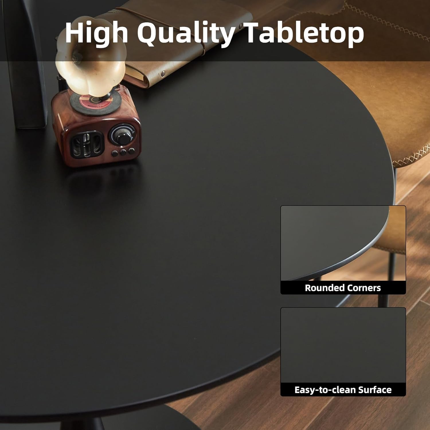 31.5 Inch Round Tulip Dining Table With Black Pedestal Base